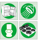 Fridge, shower, stove, microwave, toilet