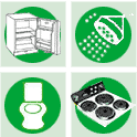 Fridge, shower, stove, microwave, toilet